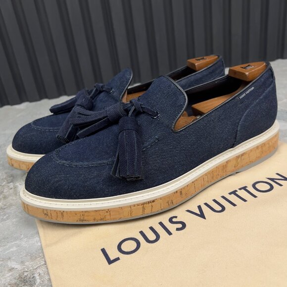Louis Vuitton Bay Harbor Loafers Tasseled Slip On Blue Denim 7 LV or 8 US 41 EUR - Picture 1 of 13